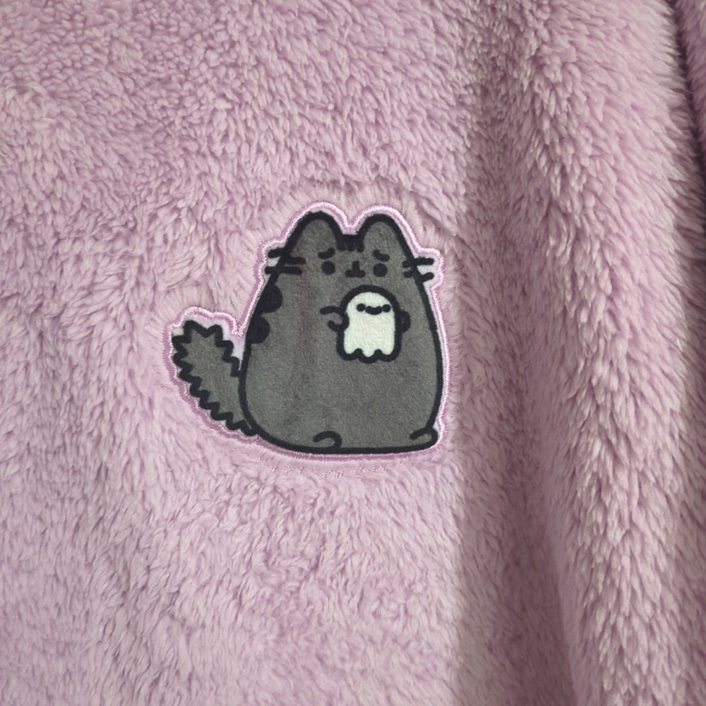 Pusheen Spooky Ghost Hoodie Size Small Split Purple Gray Halloween Fleece - Picture 2 of 7